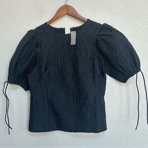 NWT J.Crew Black Puff Sleeve Crinkle Textured Short Sleeve Top Women’s Small